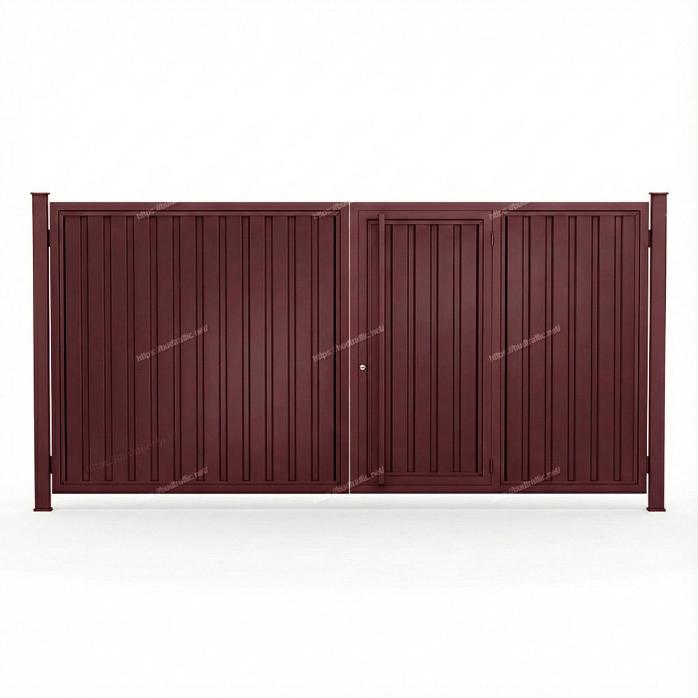 Розпашні ворота з хвірткою всередині з профнастилу