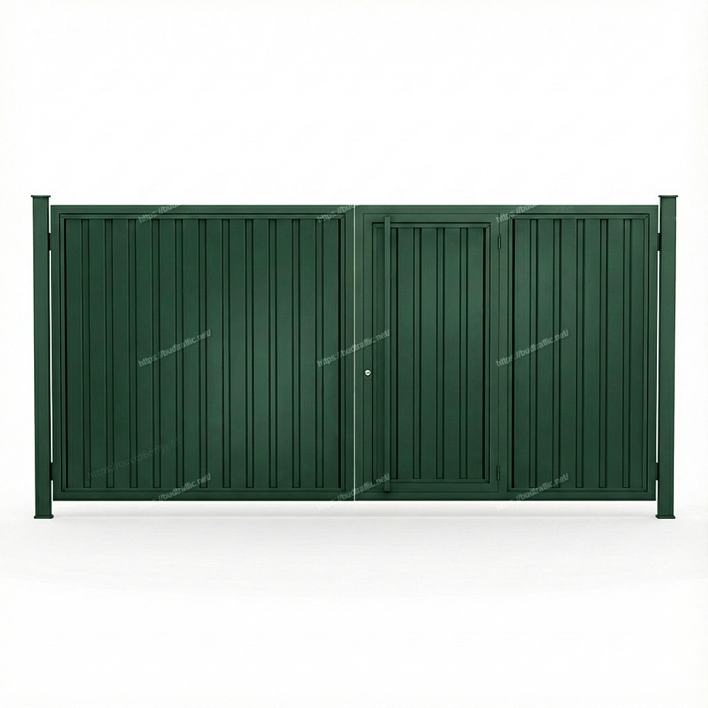 Розпашні ворота з хвірткою всередині з профнастилу