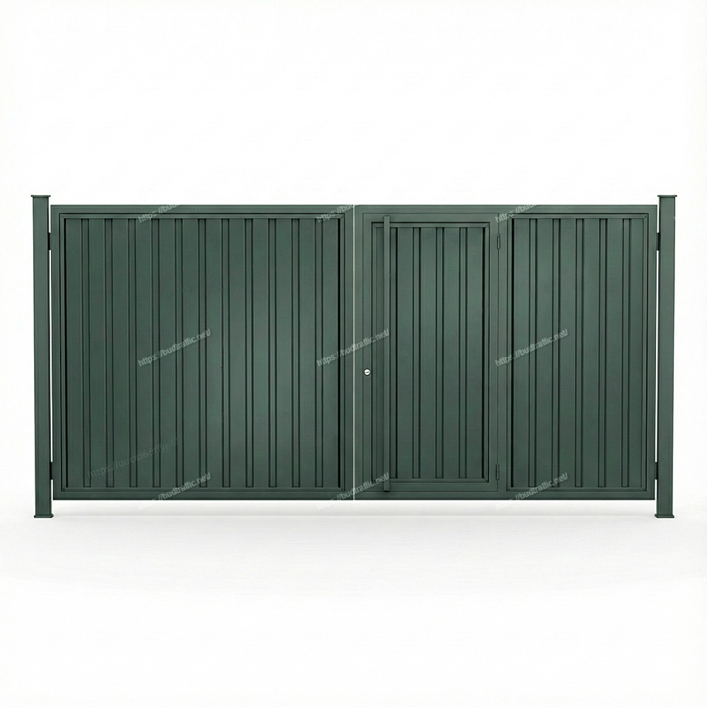 Розпашні ворота з хвірткою всередині з профнастилу