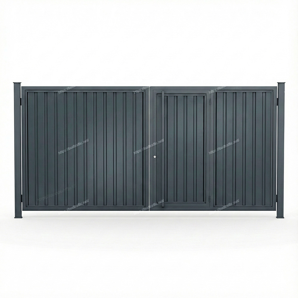 Розпашні ворота з хвірткою всередині з профнастилу