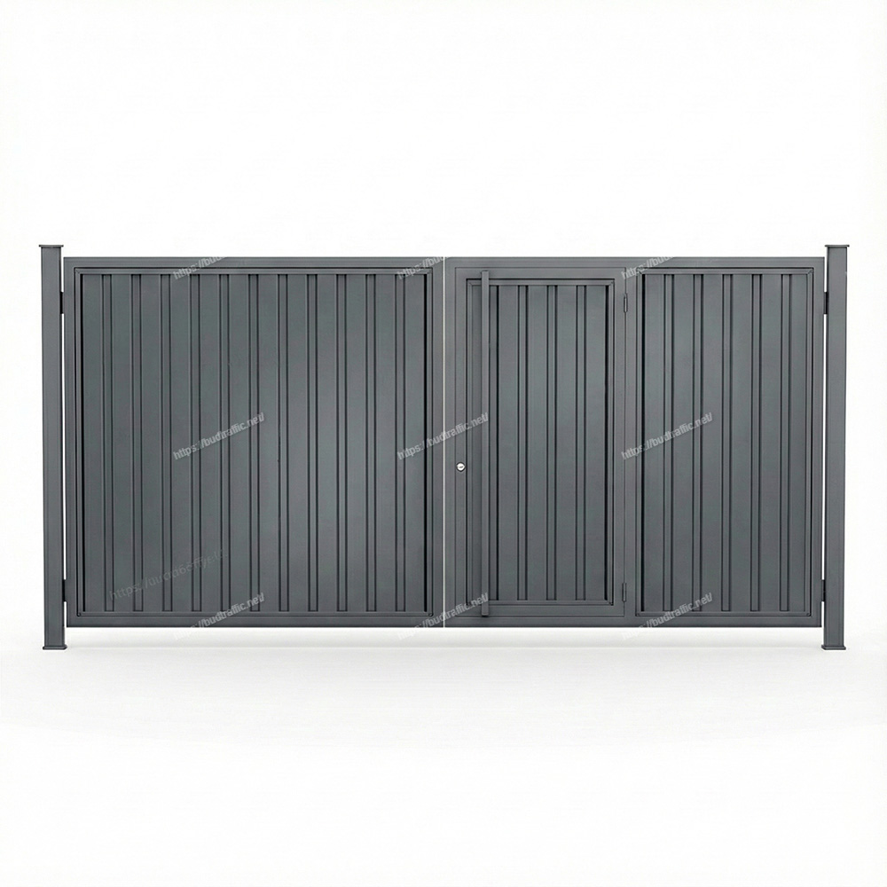 Розпашні ворота з хвірткою всередині з профнастилу