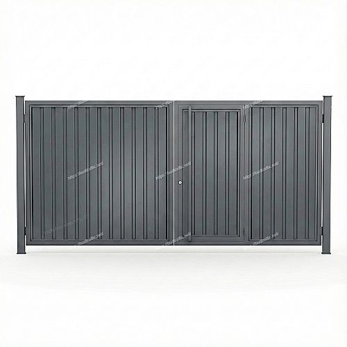 Розпашні ворота з хвірткою всередині з профнастилу