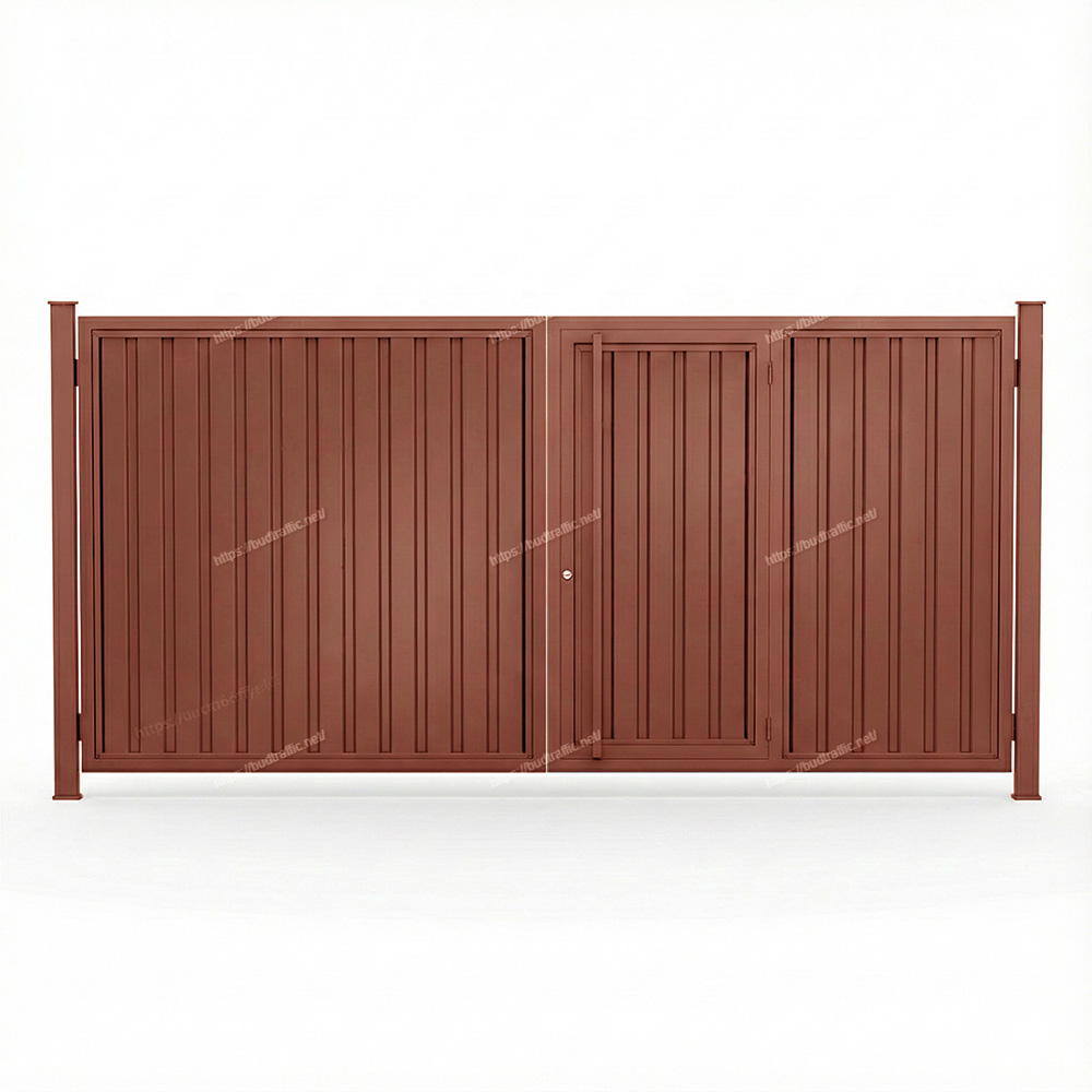 Розпашні ворота з хвірткою всередині з профнастилу