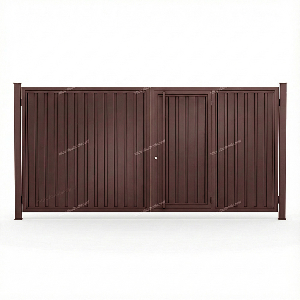 Розпашні ворота з хвірткою всередині з профнастилу