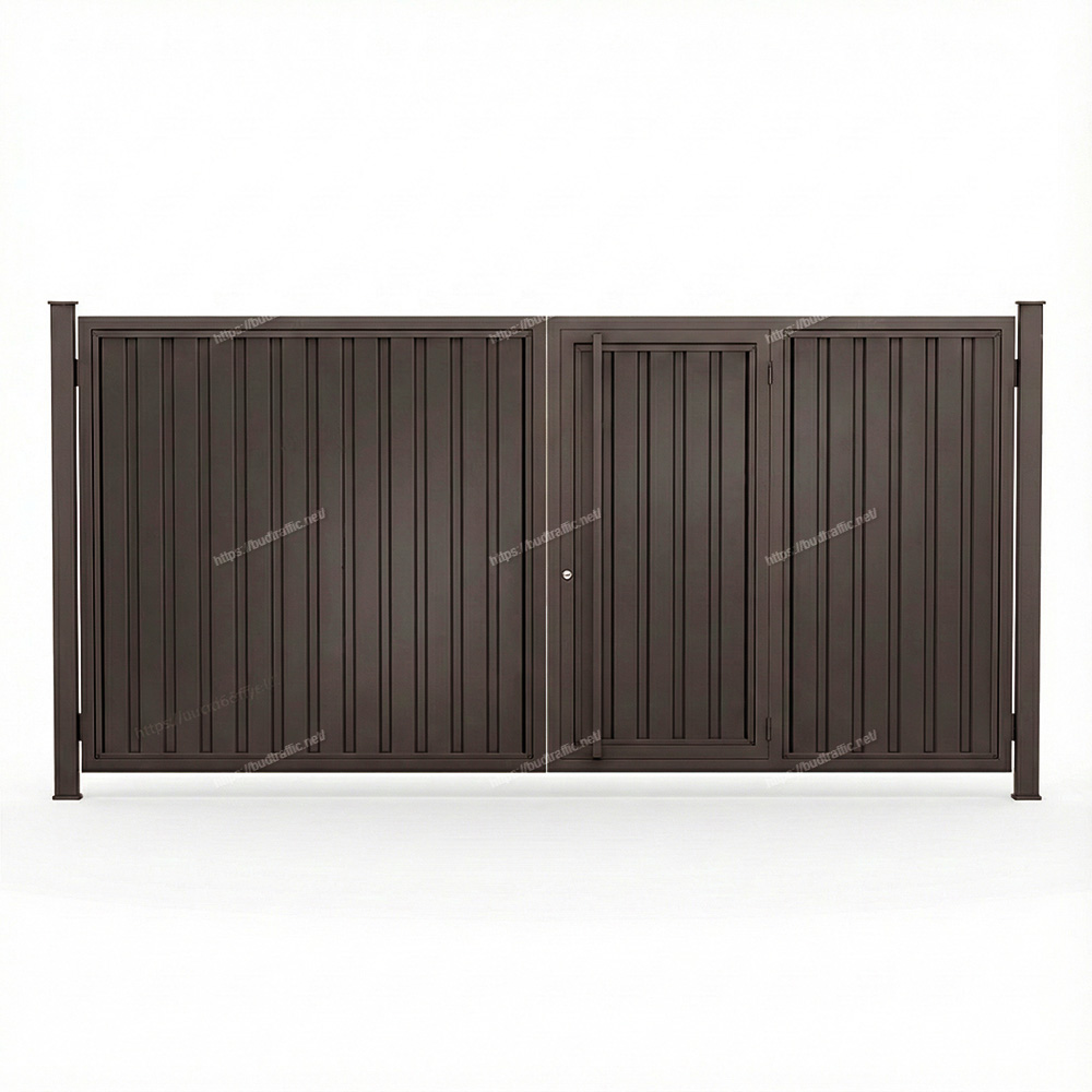 Розпашні ворота з хвірткою всередині з профнастилу