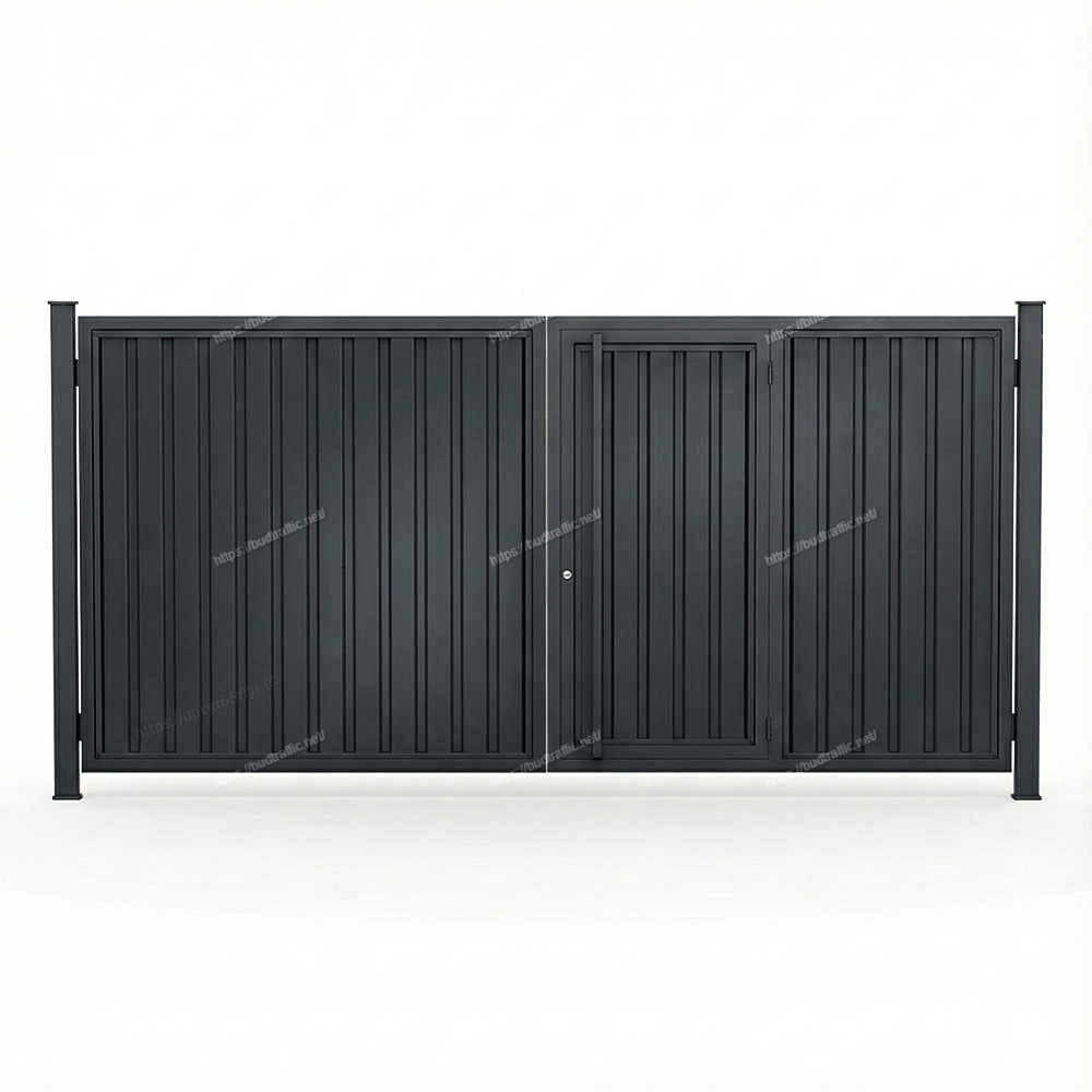 Розпашні ворота з хвірткою всередині з профнастилу