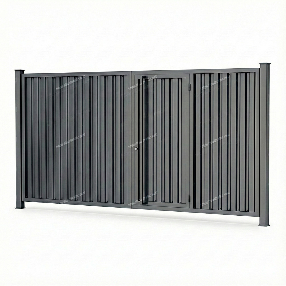 Розпашні ворота з хвірткою всередині з профнастилу