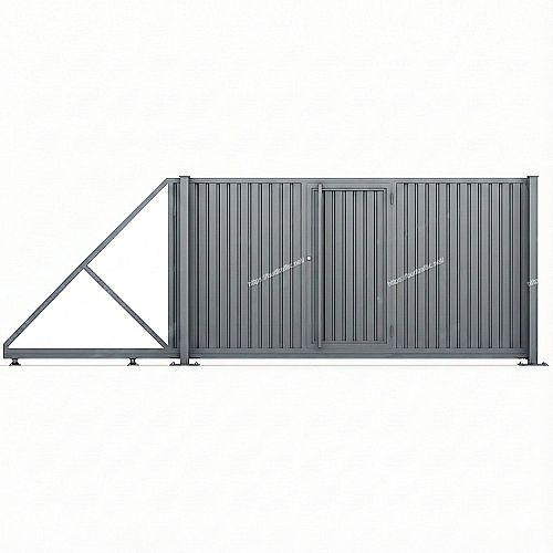 Відкатні ворота з профнастилу з хвірткою всередині