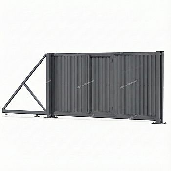 Відкатні ворота з профнастилу з хвірткою всередині