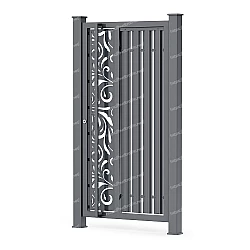 Хвіртка з металевих штахет з декоративною вставкою