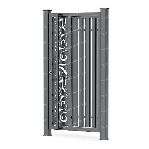 Хвіртка з металевих штахет з декоративною вставкою