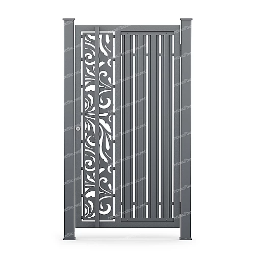 Хвіртка з металевих штахет з декоративною вставкою