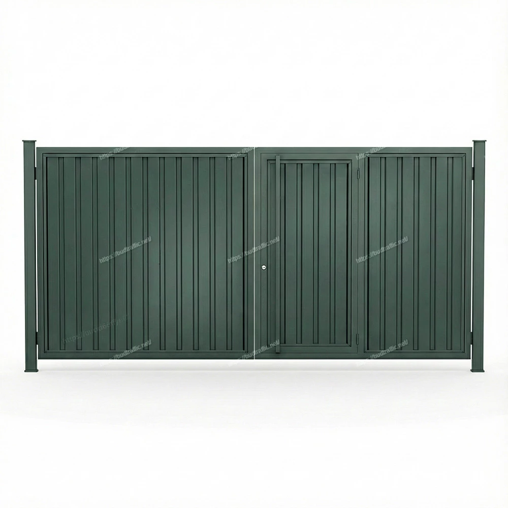 Розпашні ворота з хвірткою всередині з профнастилу