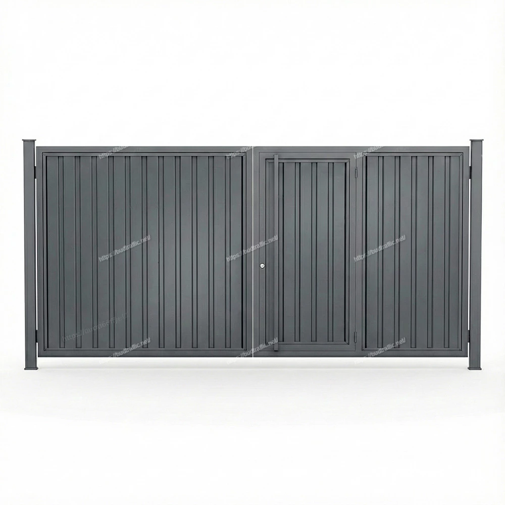 Розпашні ворота з хвірткою всередині з профнастилу