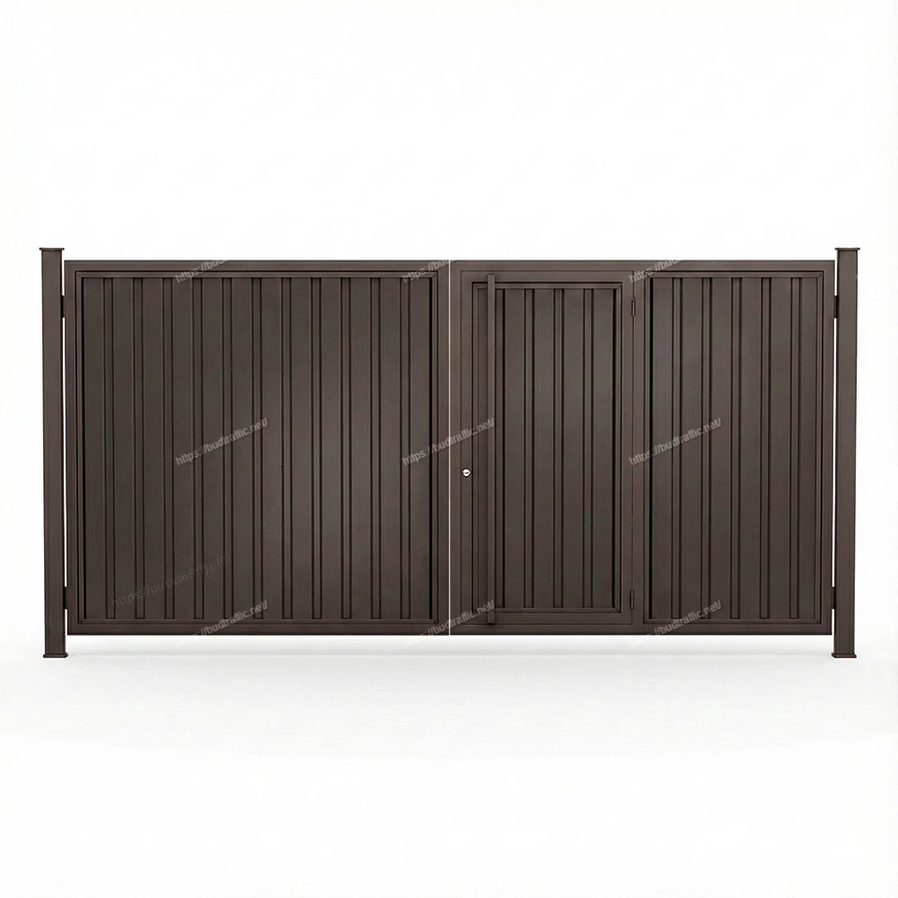 Розпашні ворота з хвірткою всередині з профнастилу