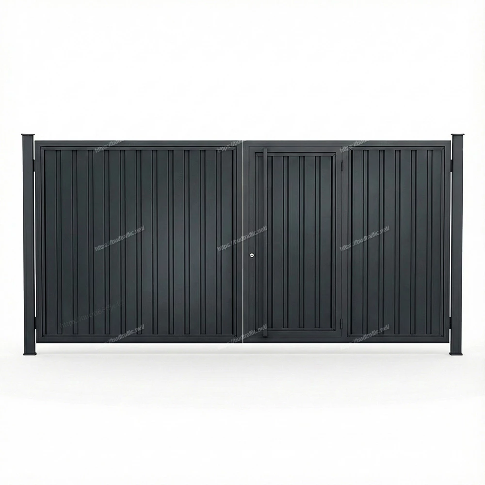 Розпашні ворота з хвірткою всередині з профнастилу