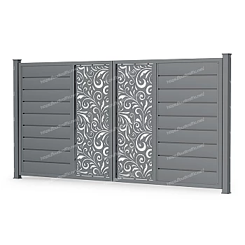 Розпашні ворота Горизонт з декоративною вставкою