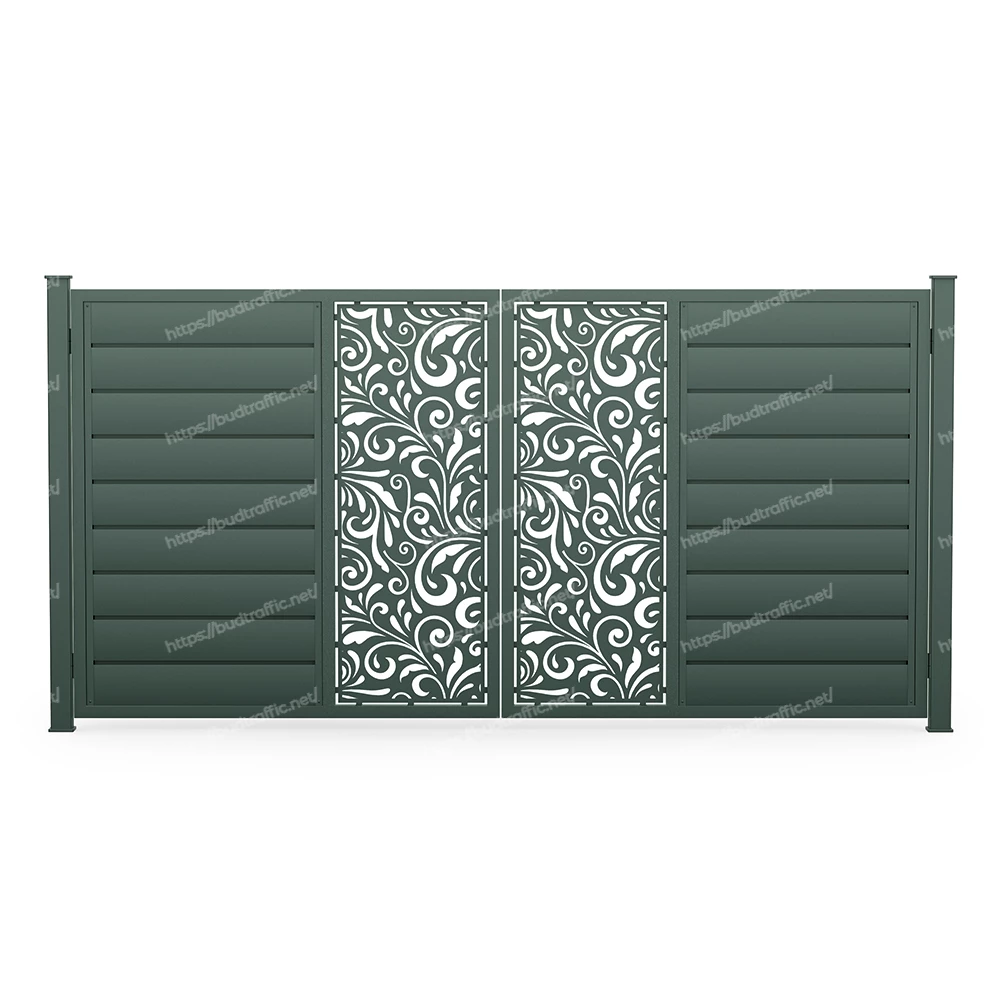 Розпашні ворота Горизонт з декоративною вставкою