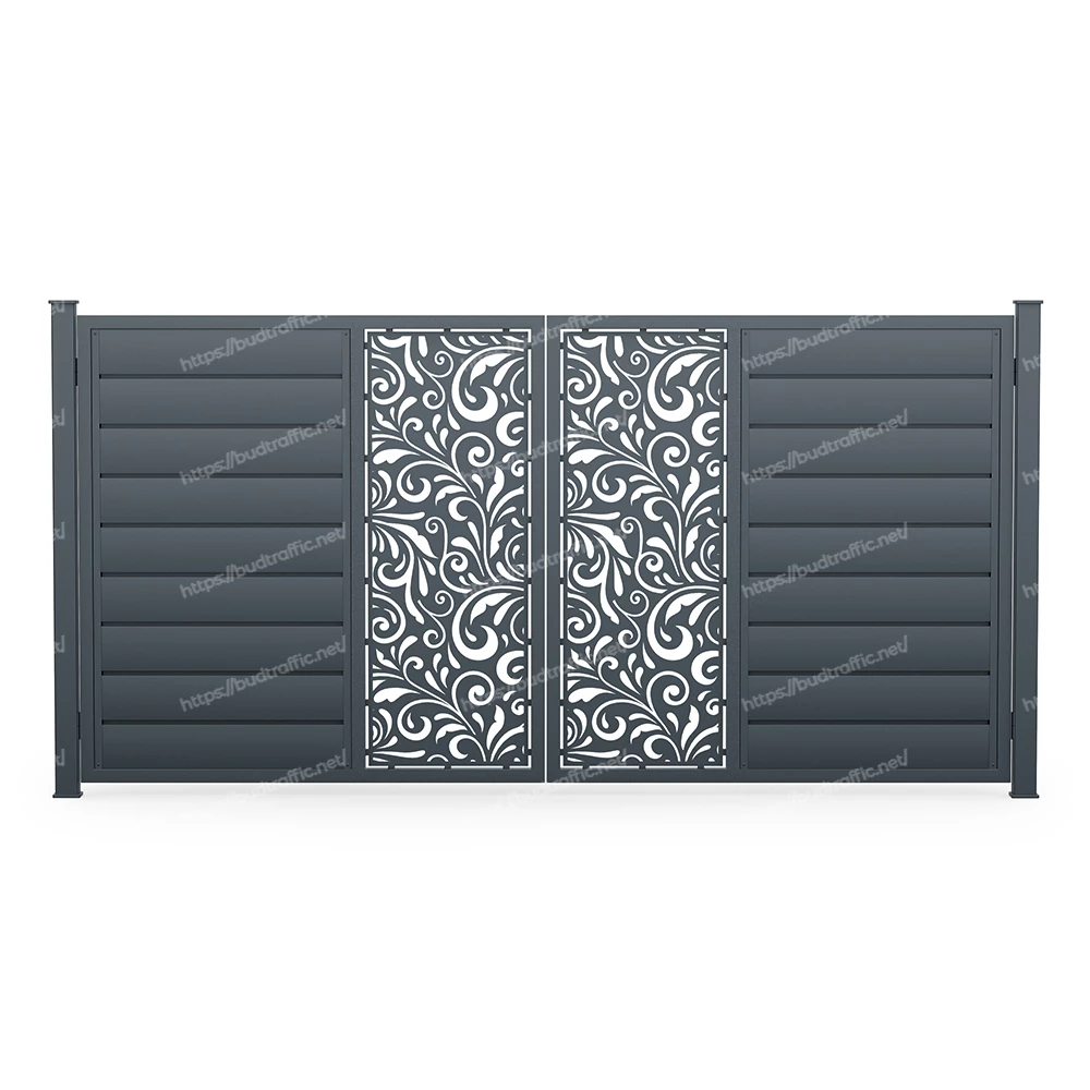 Розпашні ворота Горизонт з декоративною вставкою
