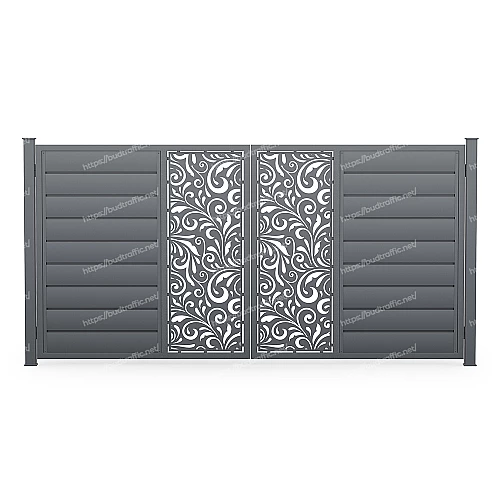 Розпашні ворота Горизонт з декоративною вставкою