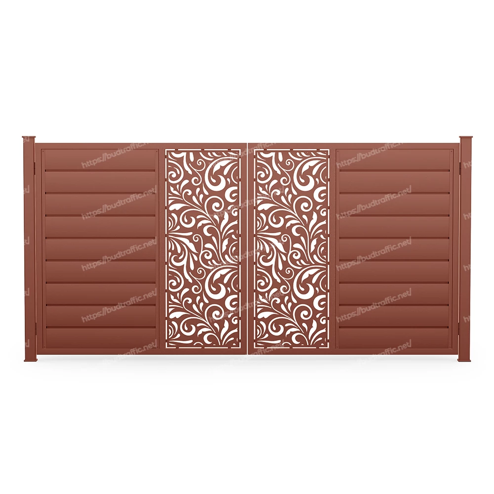 Розпашні ворота Горизонт з декоративною вставкою