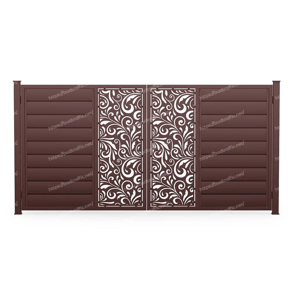 Розпашні ворота Горизонт з декоративною вставкою