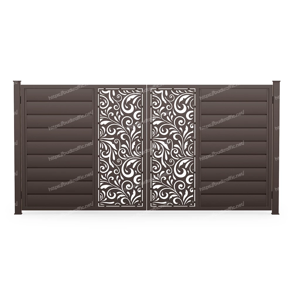 Розпашні ворота Горизонт з декоративною вставкою