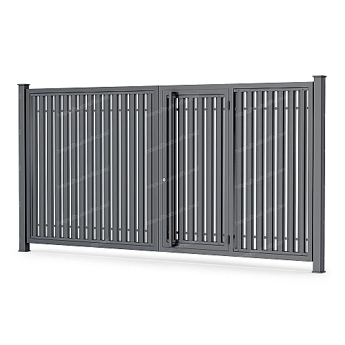 Розпашні ворота з хвірткою всередині з євроштахетника