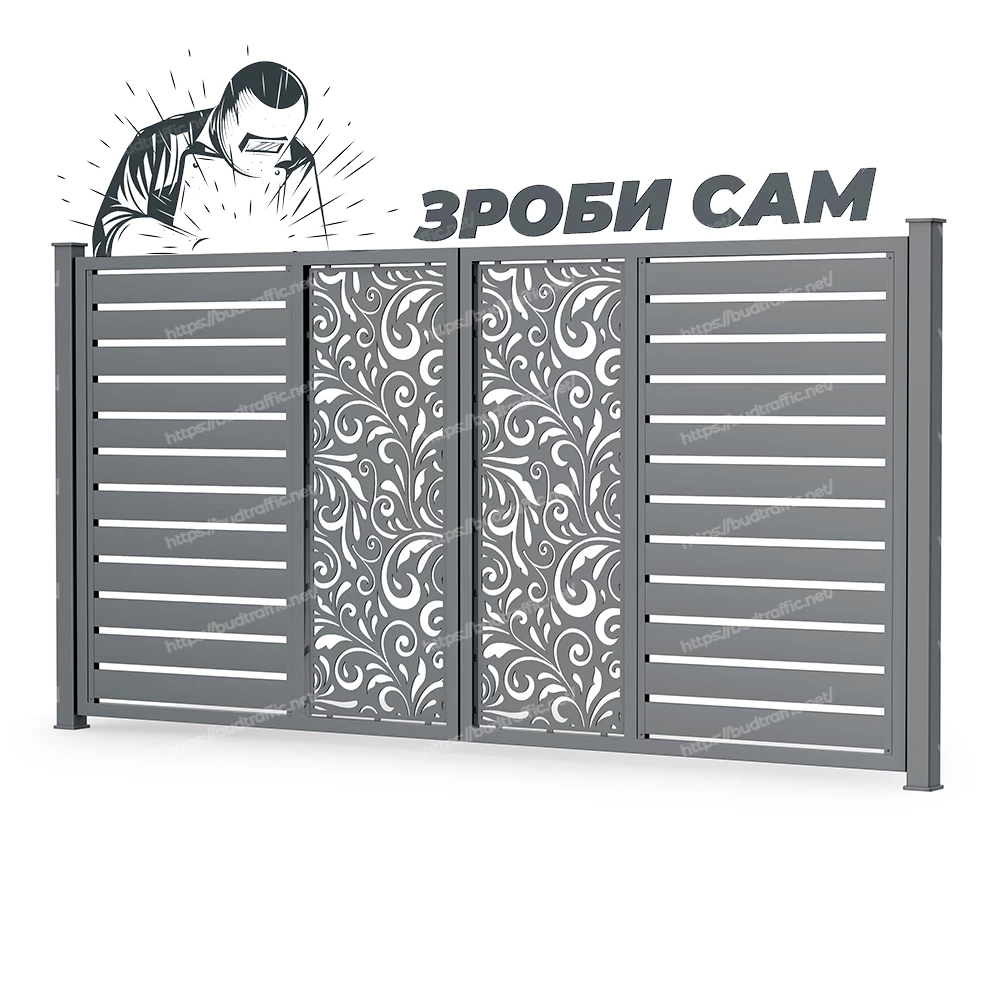 Комплект для розпашних воріт Ранчо з декоративною вставкою (Зроби сам)