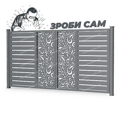 Комплект для розпашних воріт Ранчо з декоративною вставкою (Зроби сам)