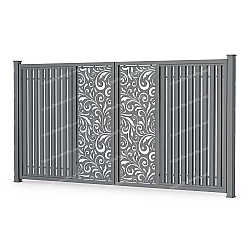 Розпашні ворота з євроштахетника з декоративною вставкою