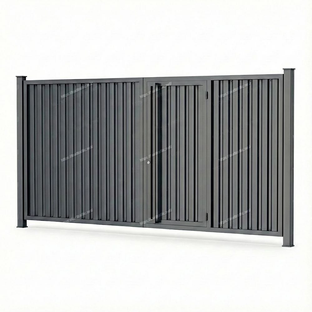 Розпашні ворота з хвірткою всередині з профнастилу