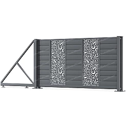 Відкатні ворота Горизонт з декоративною вставкою