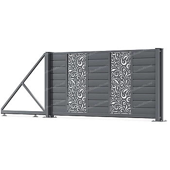 Відкатні ворота Горизонт з декоративною вставкою