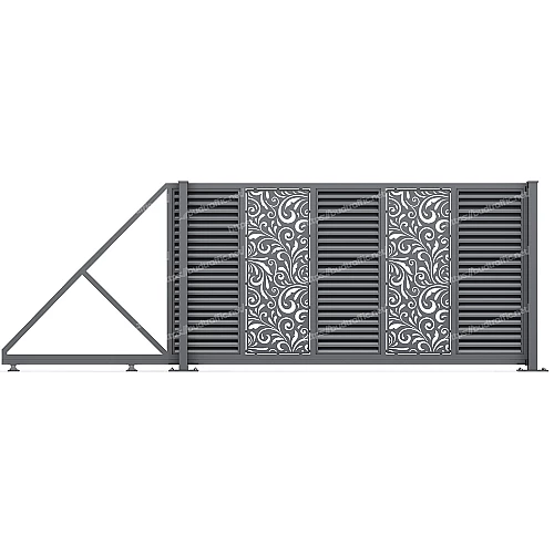 Відкатні ворота Жалюзі з декоративною вставкою