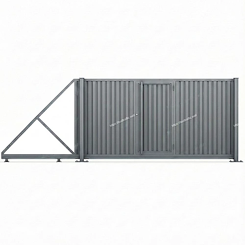 Відкатні ворота з профнастилу з хвірткою всередині