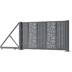 Відкатні ворота з євроштахетника з декоративною вставкою