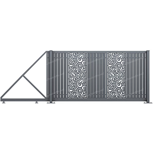 Відкатні ворота з євроштахетника з декоративною вставкою