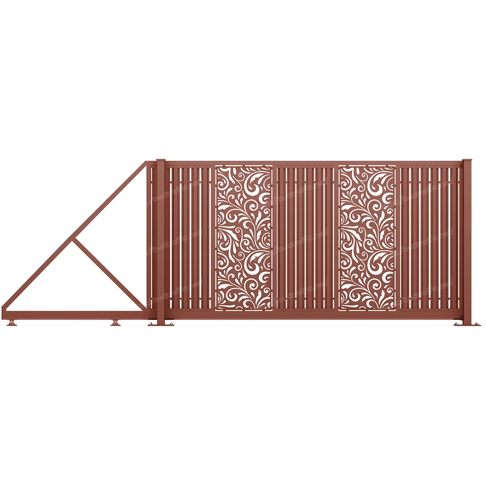 Відкатні ворота з євроштахетника з декоративною вставкою