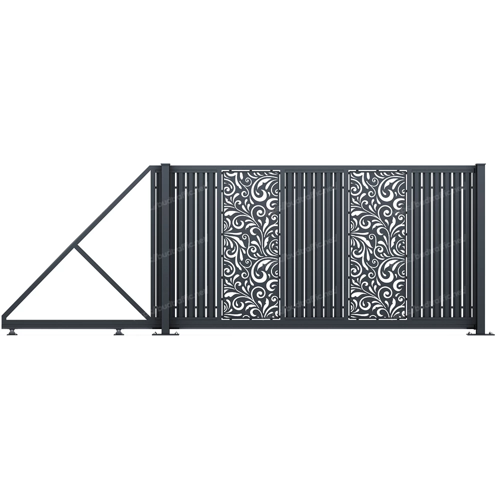 Відкатні ворота з євроштахетника з декоративною вставкою