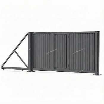 Відкатні ворота з профнастилу з хвірткою всередині