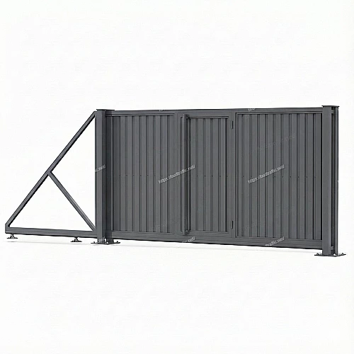 Відкатні ворота з профнастилу з хвірткою всередині