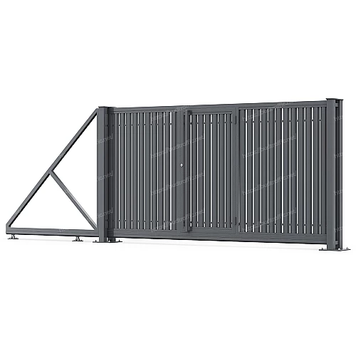 Відкатні ворота з євроштахетника з хвірткою всередині