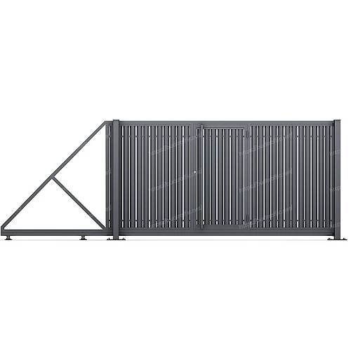 Відкатні ворота з євроштахетника з хвірткою всередині