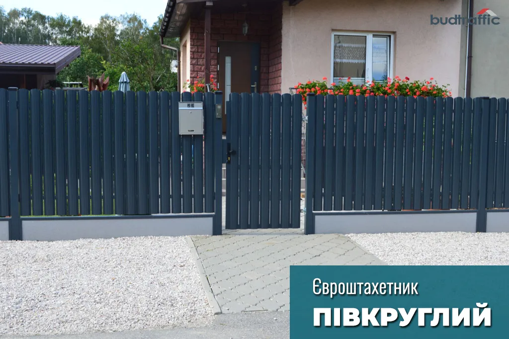 Металеві штахети в кольорі RAL 7016 антрацит мат: сучасний євроштахетник із завальцьованими краями для ексклюзивного паркану