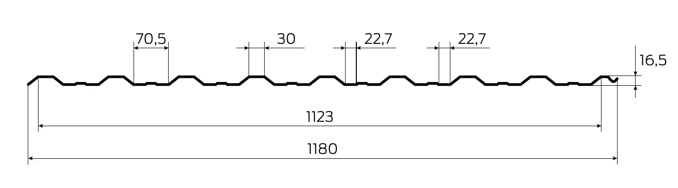 Геометрія та технічні розміри профілю Т18 Еко під дерево