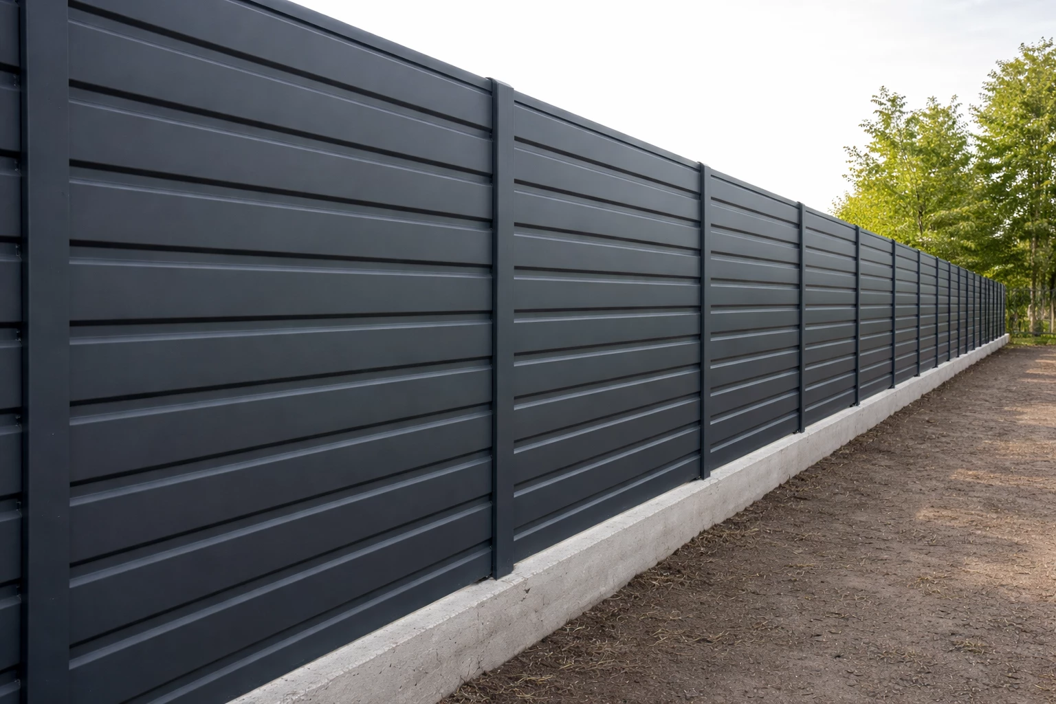 купити горизонтальний металопрофіль для забору Т12 7016 антрацит фото монтажу без лаг