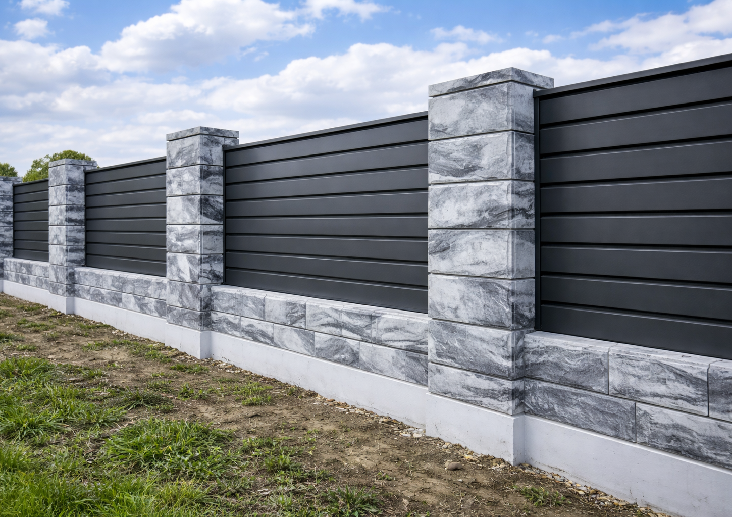 Металевий паркан жалюзі Ромб з широкою жорсткою ламеллю в популярному кольорі антрацит (RAL 7016) — матовий зразок міцної огорожі від виробника Budtraffic