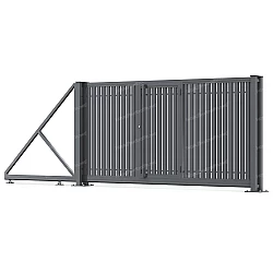 Відкатні ворота з євроштахетника з хвірткою всередині Відкатні ворота з євроштахетника з хвірткою всередині